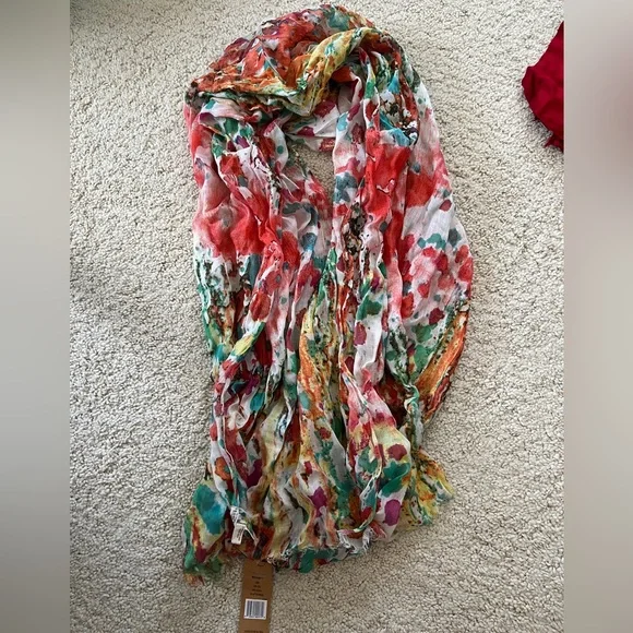 New Michael Stars scarf wrap fringe splatter colorful sheer spring light modal - Picture 4 of 6